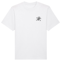 Donots Oversize-Shirt - Skull (gestickt), weiss Ein weißes T-Shirt mit einer schwarzen Abbildung eines Totenkopfs und gekreuzten Knochen auf der linken oberen Seite. Das Motiv ist gestickt.