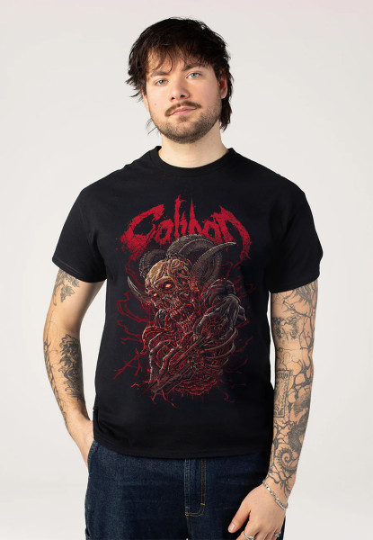 Schwarzes T-Shirt mit "Hornskull" Frontprint in rot.