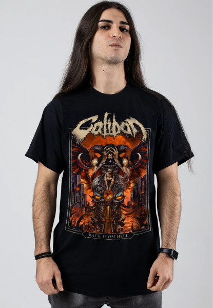 Schwarzes T-Shirt mit Artwork-Frontprint.