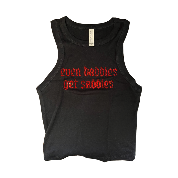 Strass-Top - Even Baddies Get Saddies, black