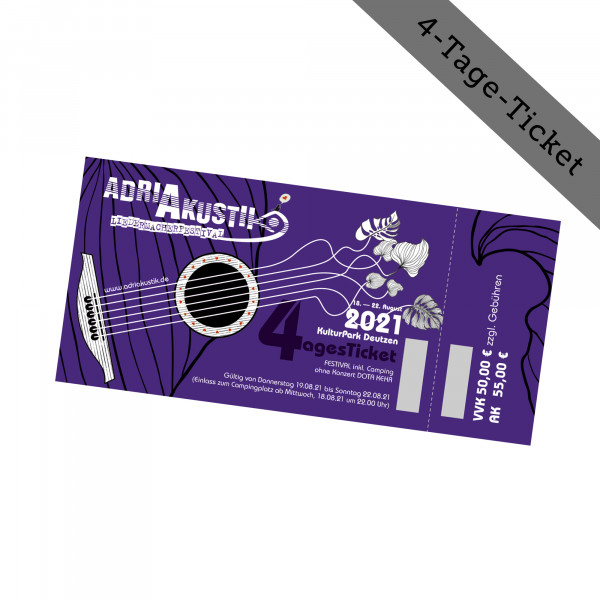 Hardticket - adriAkustik Festival - 4-Tage-Ticket 19.08 - 22.08.21 - inkl. Camping